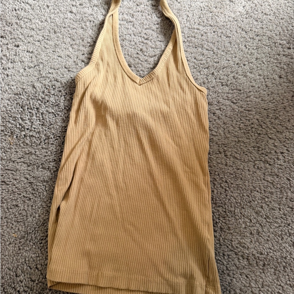 Fashion nova Tan Ribbed Halter Top medium